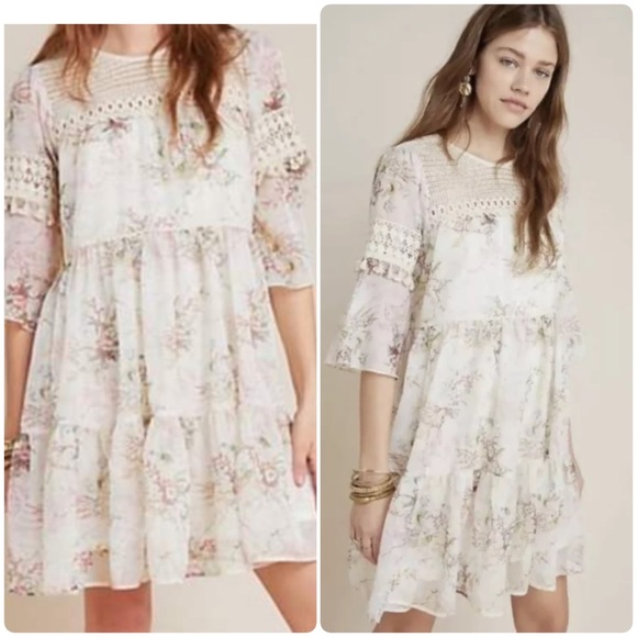 Anthropologie Dresses & Skirts - Anthropologie Mynah White Lace Tiered Christianne Dress size L